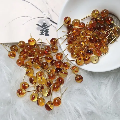 Natürliche Bernstein Kugel Ohrstecker Mit 14K Gold Filled 925 Sterling Silber Stift Eleganter Minimalistischer Schmuck Für Damen