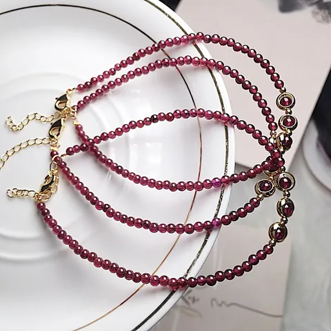 Natural Wine Red Garnet Beaded Bracelet Anklet For Women Elegant 14K Gold Filled Jewelry With Adjustable Extension Chain Gift