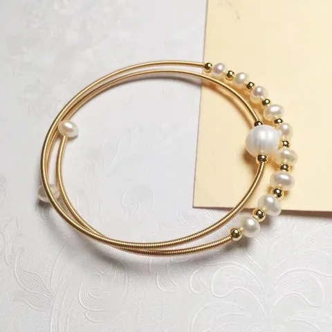 14K Gold Filled Freshwater Pearl Multi Layer Spiral Bracelet For Women Elegant Handmade Pearl Wrap Bangle Jewelry Gift