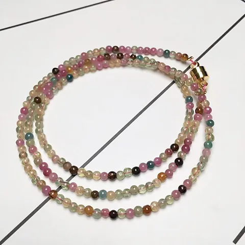 Bracelet Collier Multi-rangs En Tourmaline Naturelle Colorée Pour Femme Avec Fermoir Magnétique Bijoux De Mode Élégants