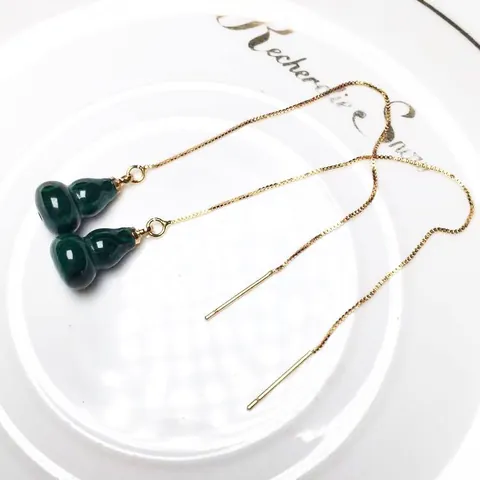 Natural Malachite Wu Lou Gourd Drop Earrings Gold Plated Malachite Pendant Ear Threads Jewelry Accessory For Women Gift