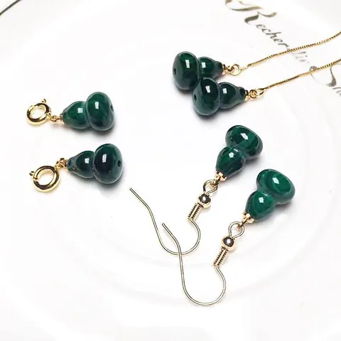 Natural Malachite Wu Lou Gourd Drop Earrings Gold Plated Malachite Pendant Ear Threads Jewelry Accessory For Women Gift