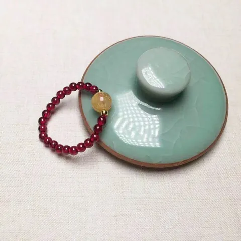 Natural Garnet Tourmaline Rutilated Quartz Beaded Ring Elastic Adjustable Finger Ring Women Handmade Crystal Jewelry Gift