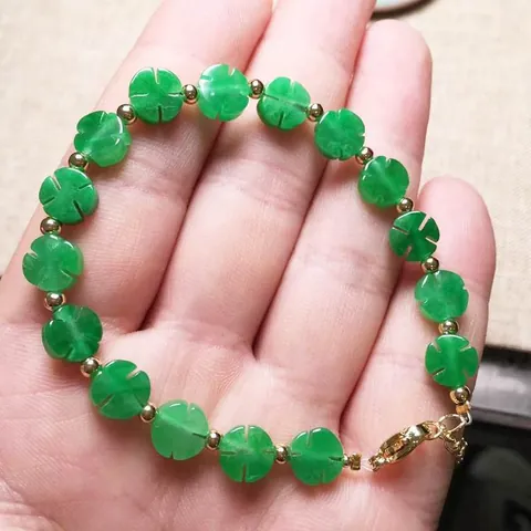 Natural Jadeite Clover Bracelet 14K Gold Filled Color Retention Elegant Gemstone Beaded Bracelet For Women Jewelry Gift