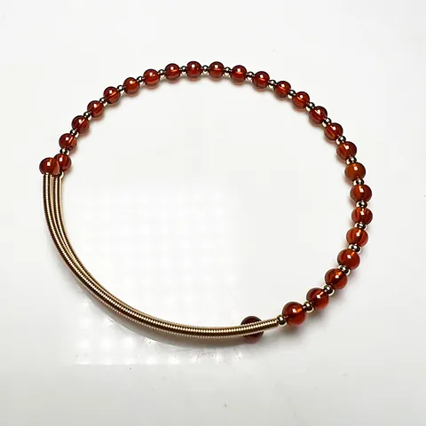 Handmade 14K Gold Filled Wire Wrapped Crystal Bangle Women Natural Orange Garnet Labradorite Beaded Bracelet Vintage Jewelry Gift