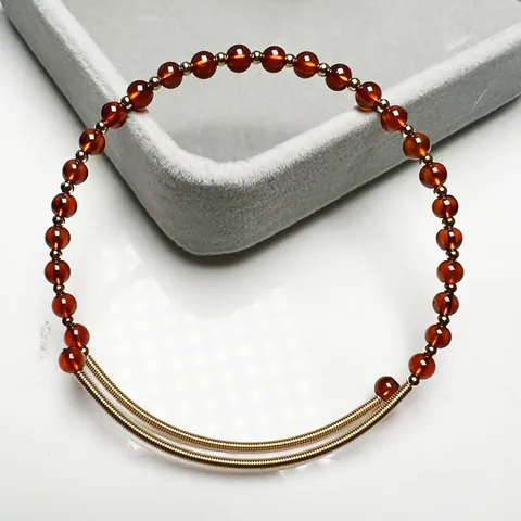 Handmade 14K Gold Filled Wire Wrapped Crystal Bangle Women Natural Orange Garnet Labradorite Beaded Bracelet Vintage Jewelry Gift