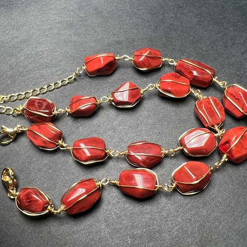 Handmade Wire Wrapped Red Jasper Bracelet 14K Gold Filled Irregular Natural Stone Bracelet Adjustable For Women Jewelry