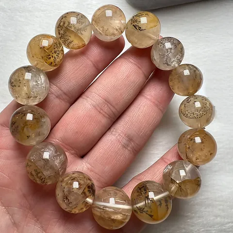 Natürliches Traumkristall-Armband Gelber Phantom-Quarz Runde Perlen Energiestein-Armband Mit Ast-Einschlüssen Für Damen Schmuck