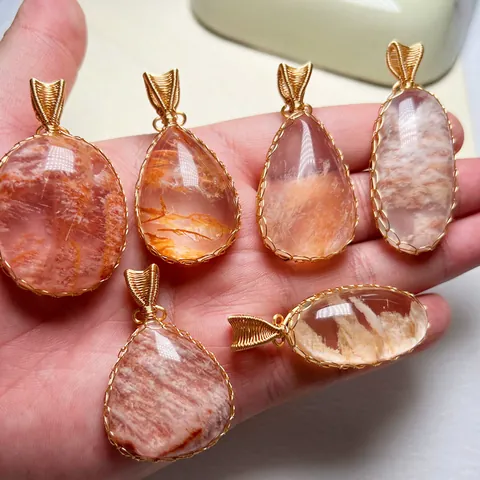 Handmade Wire Wrapped Natural Phantom Quartz Crystal Pendant For Women Vintage Artistic Stone Jewelry Pendant Only Without Chain