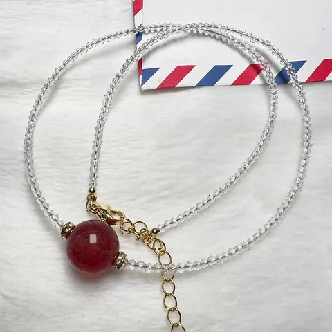 Minimalist Strawberry Crystal White Spinel Beaded Necklace Bracelet For Women Gold Plated Natural Stone Jewelry Gift