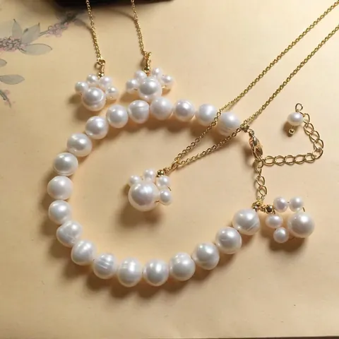 Cute Freshwater Pearl Cat Paw Bracelet Earrings Pendant Necklace For Women Girls Gold Plated Animal Paw Print Jewelry Gift