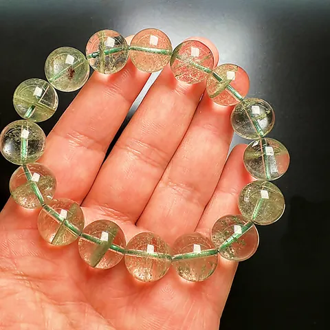 Pulsera de Cristal de Fantasma Verde Natural Cuentas Transparentes Cuerda de Mano Joyería Mineral Hecha a Mano para Hombres Mujeres