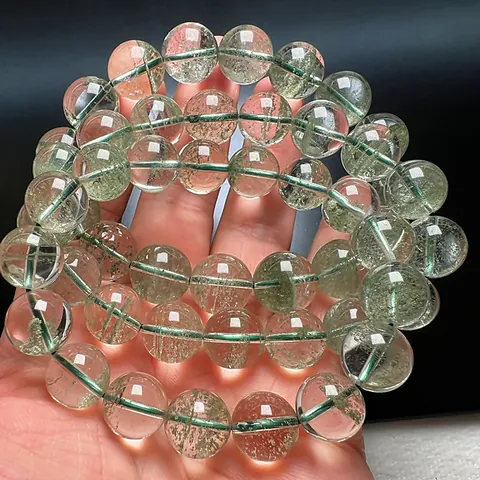 Pulsera de Cristal de Fantasma Verde Natural Cuentas Transparentes Cuerda de Mano Joyería Mineral Hecha a Mano para Hombres Mujeres