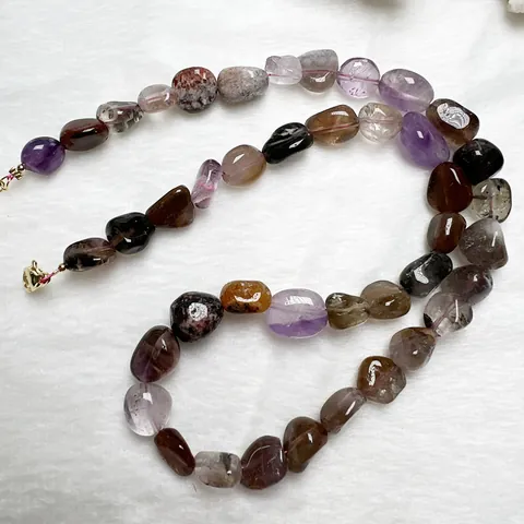 Collar Pulsera de Piedra Bruta de Amatista Natural Cuarzo Fantasma Cierre de Aleación Ajustable Joyería de Gemas Irregulares Regalo Mujer