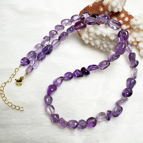 Collar Pulsera de Piedra Bruta de Amatista Natural Cuarzo Fantasma Cierre de Aleación Ajustable Joyería de Gemas Irregulares Regalo Mujer
