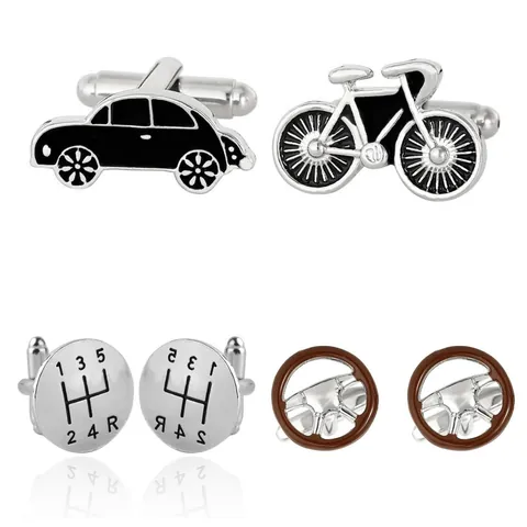 Boutons de Manchette Nouveauté Automobile pour Hommes Métal Levier de Vitesse Volant Voiture Vélo Forme Boutons de Manchette pour Chemise Française Mariage Affaires Bijoux Cadeau