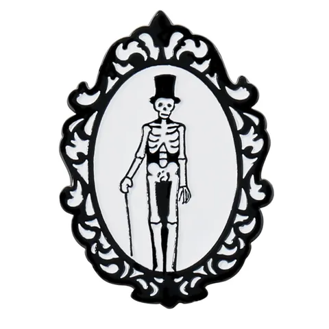 Gothic Vintage Totenkopf Rose Emaille Pin Badge Dunkler Viktorianischer Rahmen Skelett Hand Rose Brosche Halloween Schmuck