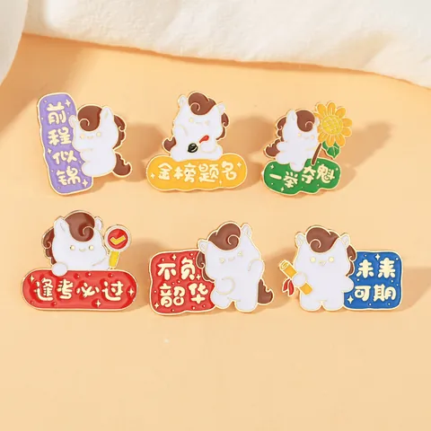 Cute Cartoon Pony Koi Enamel Brooch Zinc Alloy Drip Oil Success Blessing Pins For Graduation Students Backpack Pins Jewelry