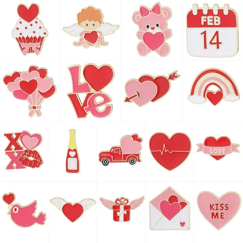 Spilla in Smalto a Cuore San Valentino Cupido Angelo Forma di Cuore Distintivo in Lega per Donna Uomo Vestiti Borsa Decorazione Gioielli Regalo