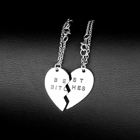 Collana con Pendente a Cuore Puzzle Coordinato in Lega di Zinco Incisione Best Bitches Gioielli Amicizia per Donna Regalo