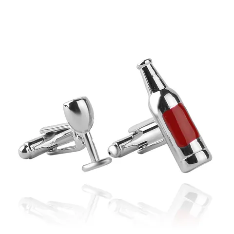 Neuheit Weinflasche Und Weinglas Manschettenknöpfe Für Herren Damen Legierung Silber Rot Emaille Französische Hemdmanschettenknöpfe Schmuck Geschenk