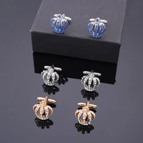 Boutons de Manchette Couronne en Alliage de Mode Élégant Plein Strass Métal Brillant Boutons de Manchette Chemise Française pour Banquet Mariage Homme Accessoires