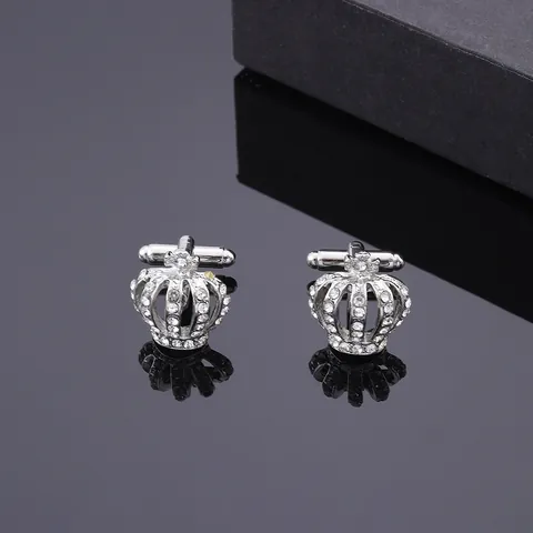 Elegant Rhinestone Crown Cufflinks For Men Alloy Crystal French Shirt Cufflinks Gold Silver Blue Jewelry For Wedding Banquet Party