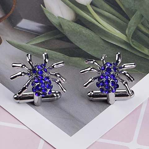 Luxury Alloy Crystal Spider Cufflinks Rhinestone Animal Shape French Shirt Cuff Links For Men Business Wedding Party Jewelry