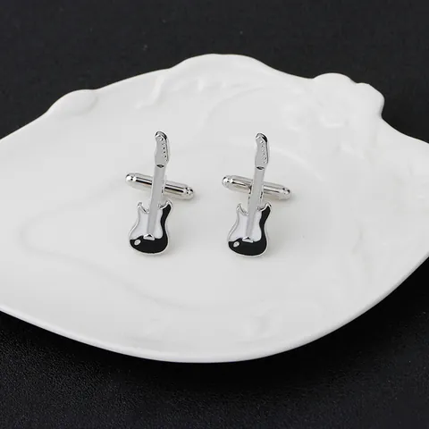 Creative Electric Guitar Cufflinks For Men Silver Alloy Musical Instrument Enamel Drip Oil Shirt Accessory Jewelry Gift