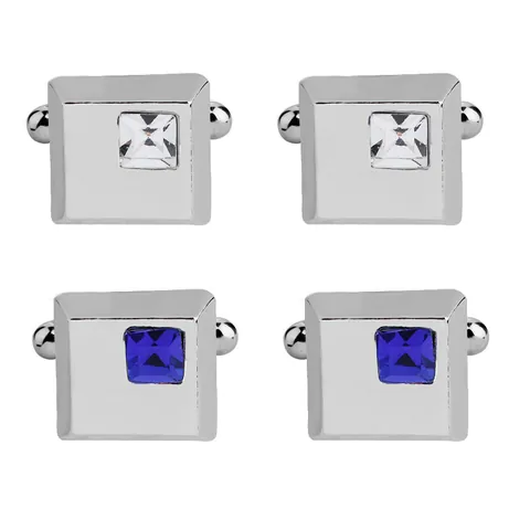 Men's Business Square Rhinestone Cufflinks Zinc Alloy Crystal French Shirt Cuff Links Silver Plated Jewelry Accessory
