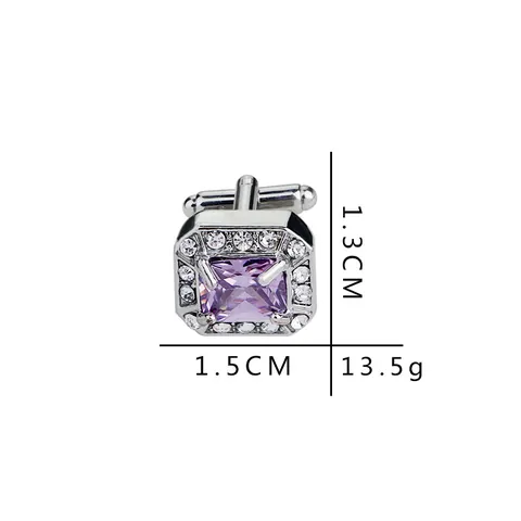 Boutons de Manchette de Luxe Carrés pour Hommes Affaires Alliage de Zinc Zircon Violet Strass Argent pour Chemise Costume