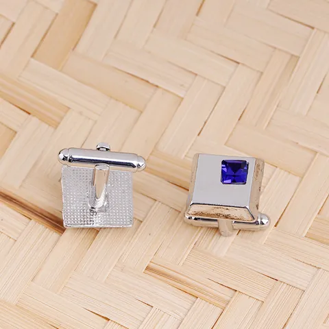 Men's Business Square Rhinestone Cufflinks Zinc Alloy Crystal French Shirt Cuff Links Silver Plated Jewelry Accessory
