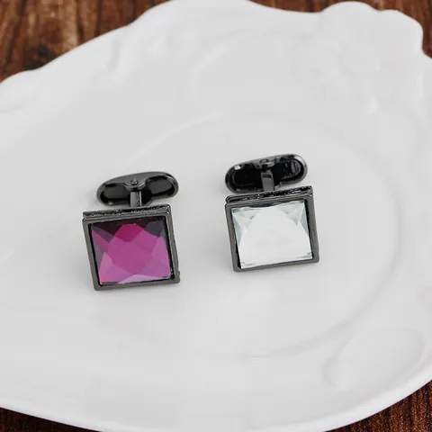Men Business Square Rhinestone Cufflinks French Sleeve Studs Gunmetal Alloy Crystal Cufflinks For Wedding Formal Suit Accessories