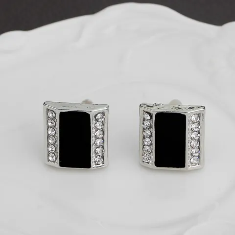 Gemelli da Uomo Quadrati in Smalto Nero Argento Con Strass Intarsiati Moda Accessori per Camicia Francese per Matrimonio Abiti da Lavoro