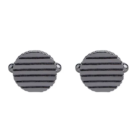 Boutons de Manchette Homme Ronds Rayés Noir de Fusil Alliage pour Chemise Française Mariage Business Banquet Accessoires