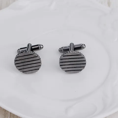 Boutons de Manchette Homme Ronds Rayés Noir de Fusil Alliage pour Chemise Française Mariage Business Banquet Accessoires