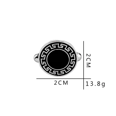 Boutons de Manchette Ronds Classiques pour Hommes Alliage Argent Noir Émail Motif Méandre Chemise Formelle Bijoux
