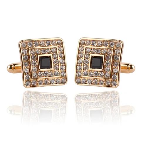French Square Cufflinks Gold Silver Plated Alloy Rhinestone Inlaid Geometric Shirt Accessories For Men Business Wedding
