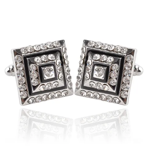 Herren Business Quadrat Legierung Strass Manschettenknöpfe Mit Schwarz Emaille Vintage Luxuriös Französisch Hemd Manschettenknöpfe Für Hochzeit Büro Schmuck