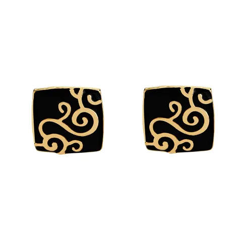 Boutons de Manchette de Luxe en Alliage Motif Doré pour Hommes Carrés en Émail Noir Boutons de Manchette Français Accessoires de Chemise