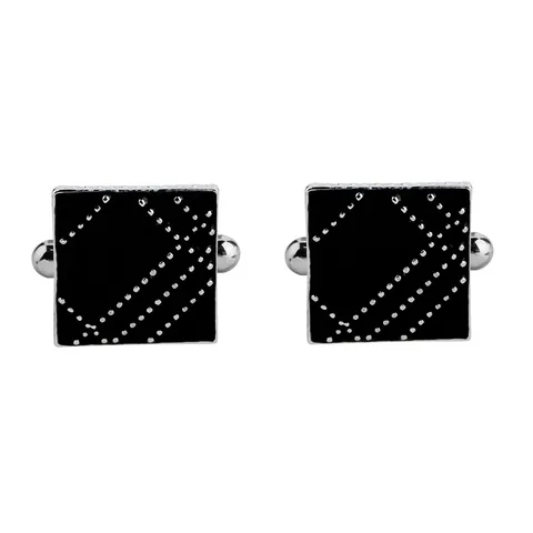 Men's Square Black Enamel Geometric Grid Cufflinks Alloy Electroplated Business Shirt Cuff Links Silver Dot Pattern Jewelry Accessory