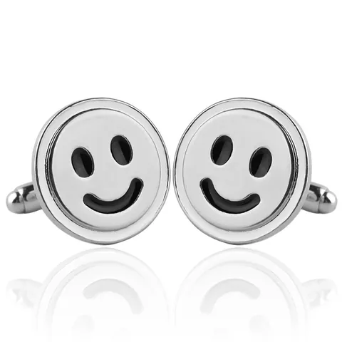 Boutons de Manchette Modernes en Alliage Visage Souriant Argent Noir Émail Accessoires Chemise Homme Business Mariage