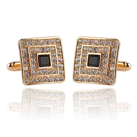 French Square Cufflinks Gold Silver Plated Alloy Rhinestone Inlaid Geometric Shirt Accessories For Men Business Wedding