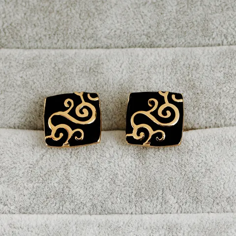 Boutons de Manchette de Luxe en Alliage Motif Doré pour Hommes Carrés en Émail Noir Boutons de Manchette Français Accessoires de Chemise