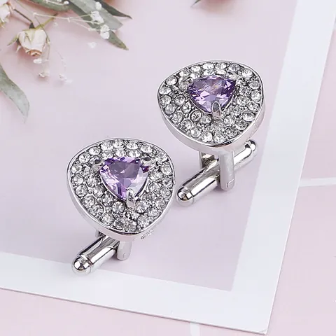 Elegant Alloy Heart Triangle Cufflinks With Zirconia Rhinestone For Men Business Wedding Shirt Accessories Fashion Jewelry Gift