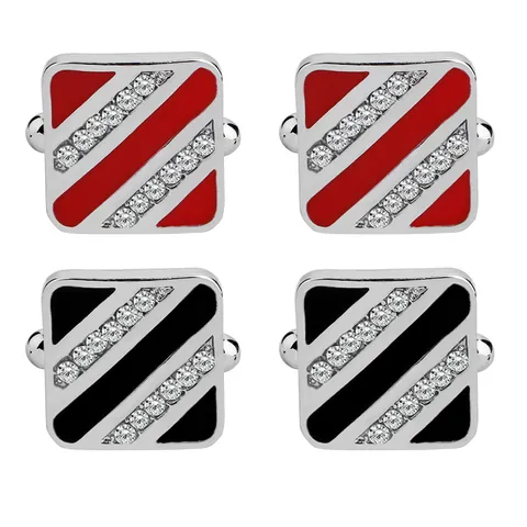 Boutons de Manchette Carrés en Alliage à Rayures Diagonales Avec Strass Accessoires de Chemise de Costume de Bureau pour Hommes