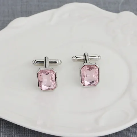 Herren Französisch Hemd Manschettenknöpfe Rechteckig Rosa Österreichischer Kristall Elegant Silber Metall Manschettenknöpfe