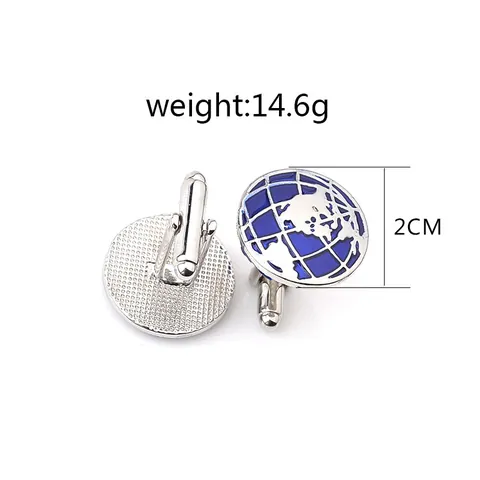 Men's Silver Blue Round Earth World Map Cufflinks Alloy Enamel World Map Cuff Links For French Shirts Business Wedding Jewelry