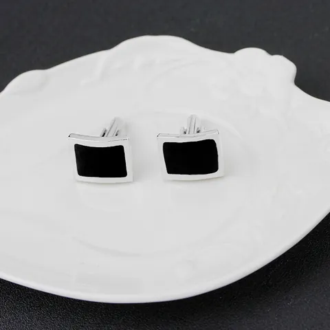 Boutons de Manchette Rectangulaires en Alliage pour Hommes Affaires Argent Noir Émail Géométrique Chemise Formelle Accessoires Bijoux Style Occidental