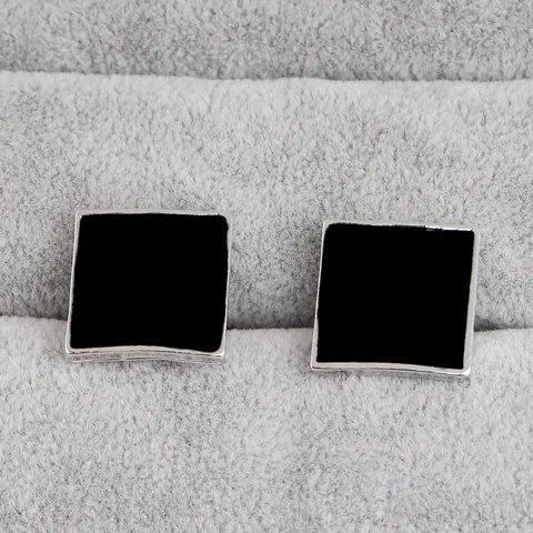 Modern Square Alloy Men's French Cufflinks Silver Black Enamel Drip Oil Business Shirt Accessory Wedding Banquet Jewelry
